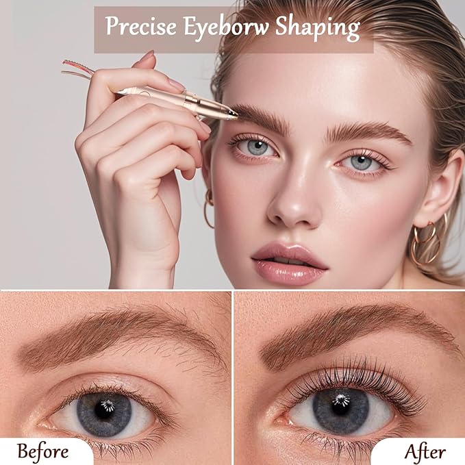 2 in 1 Heated Eyelash Curlers and Eyebrow Trimmer for Women, Electric Eyelash Curler with 2 Temperature Modes Anti-Burn USB Rechargeable Heated Eyelash Curler, Ideal Gift for Women (Gold)