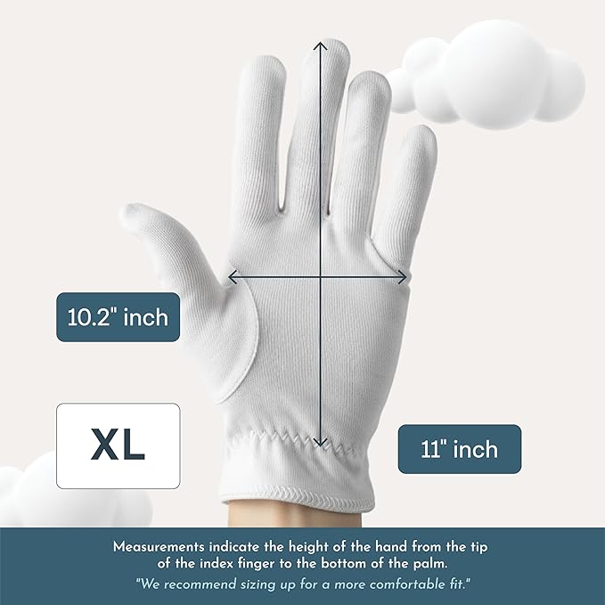 4 Pairs Cottonnerie Original Cotton Gloves for Dry Hands Sleeping, Moisturizing Gloves Overnight, Hand Moisturizer Gloves, Moisture Gloves for Dry Hands Overnight, Sleeping Gloves, X-Large