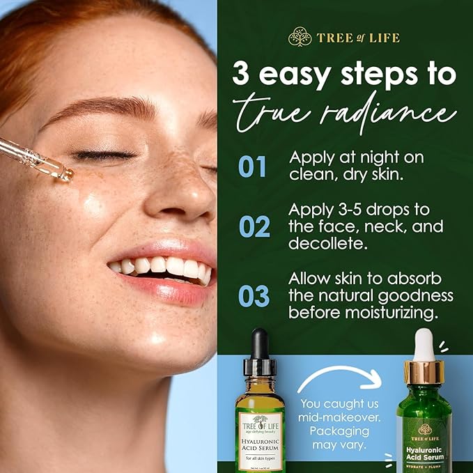Tree of Life Beauty Hyaluronic Acid Serum, Skin Brightening Face Oil for Dark and Age Spots, Facial Serums for Dry and Sensitive Skin Care with Vitamin E for Soft Smooth Skin, 2 Fl Oz