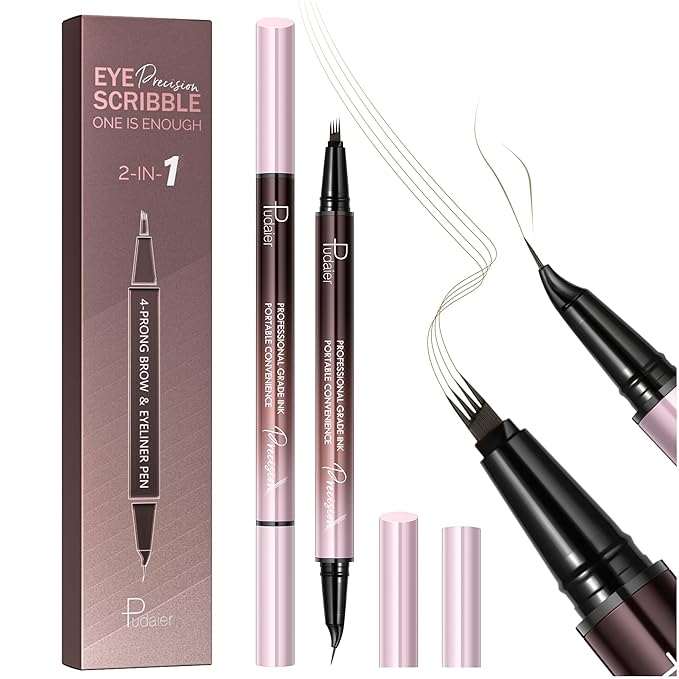2 Pack Eyebrow Pen, Waterproof Microblading Eyebrow Pencil, 2-in-1 4 Tip Eye Brow Makeup Pen for Women with Precise Curved Brush-Tip Create Natural Hair-Like Brows, Last All-Day (Truffle)