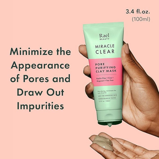 Rael Blackhead Remover, Miracle Clear Clay Mask, Exfoliating Face Wash, Pore Minimizer, Gentle and Hydrating, with Tea Tree, Vegan, Korean Skin Care (3.3 fl oz)