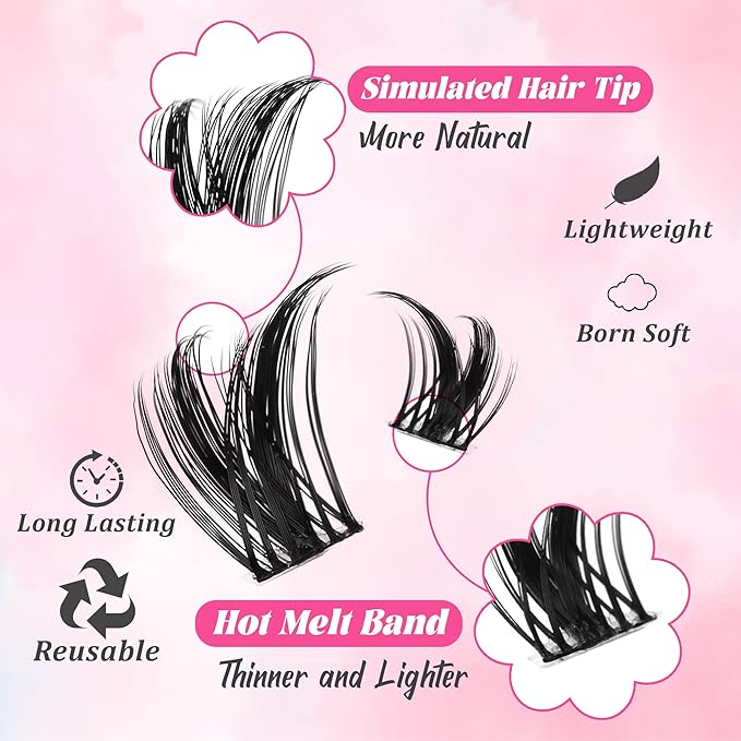 Gmagictobo Lash Clusters Kit Wispy Lash Clusters 168Pcs 8-16mm Volume Lashes Clusters C Curl Natural Individual Lashes Manga Lash Cluster Glue Lash Tweezers