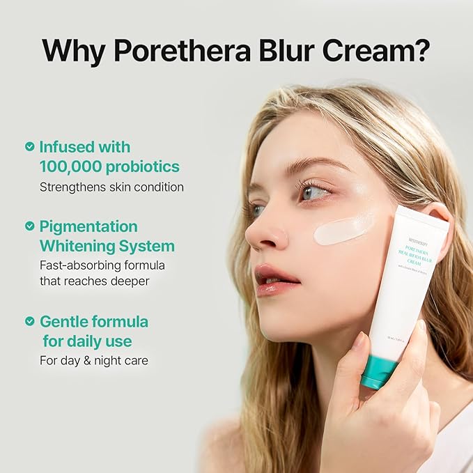 Porethera Real Bifida Blur Cream - Korean Face Moisturizer - Pore Minimizer Face Tone-Up Cream for Blurring Face - Pore Regenerating - Facial Moisturizer for Oily and Acne-Prone Skin, 1.69 fl.oz