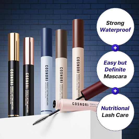 COSNORI Perfect Setting Waterproof Mascara Long&Curl 03 Rosy Brown – Long Lasting Smudge - Red Brown Mascara - Perfect for Auburn Hair & Hazel Eyes - K beauty - 0.23fl oz (7ml)