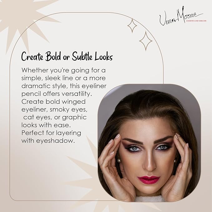 Vera Moore Slim Eye Liner Pencil, Smooth Formula, Hypoallergenic and Vegan, Smudge-Proof and Waterproof Application, Bold and Defined Lines Eyeliner, (0.05 Oz) (Ocean Eyeliner)