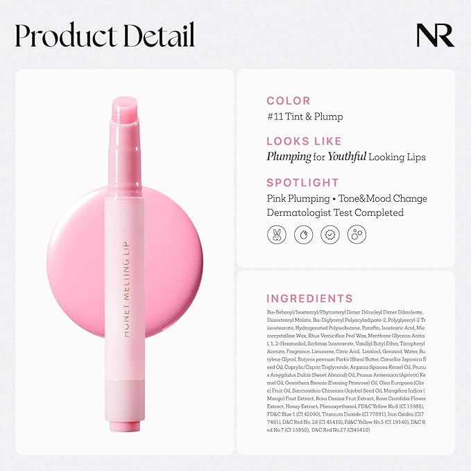 Nature Republic HONEY MELTING LIP PLUMPING (11 PINK) SOFT LIP STICK Tint & Plump Hydrating Gloss, Moisturizing balms, Volumizing formula & Sheer tint, Glowy Finish, korean make up, Stocking Stuffers