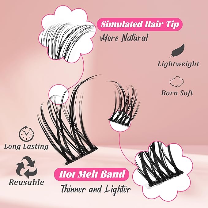 Gmagictobo Wispy Lash Clusters Natural Lash Clusters Kit C Curl D Curl Lashes Clusters 224Pcs Individual Lashes Lash Bond and Seal Lash Tweezers
