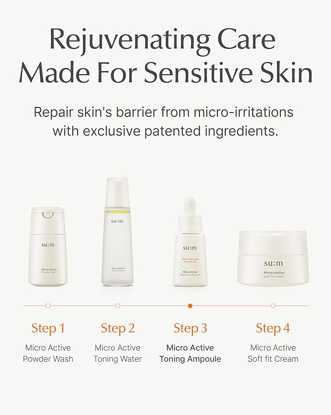 SU:M Micro-Active Toning Ampoule (0.5 fl oz) - High Potency Serum for Immediate and Firming, All Skin Types, Korean Skin Care. Pure Vitamin C & E, Niacinamide.