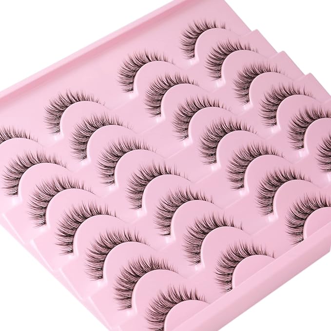 Kiromiro Eyelashes Wispy 10mm False Lashes Natural Look 3D Volume Mink Lashes Short Strip Lashes Pack
