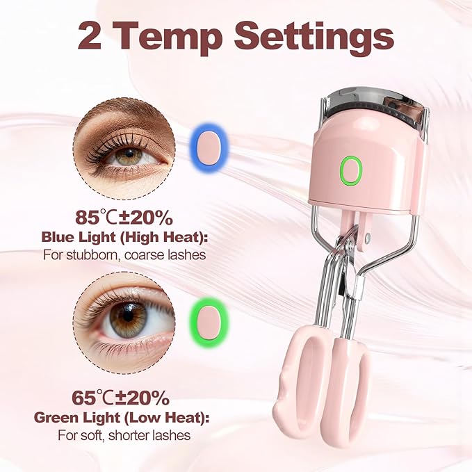 Heated Eyelash Curler Fast Heat up Within 15s, Electric Eyelash Curlers with 2 Temperature Modes for 24H Long-Lasting Eyelash Curls, Type-C Rechargeable Lash Curler, Quick Natural Curling Eye Lashes