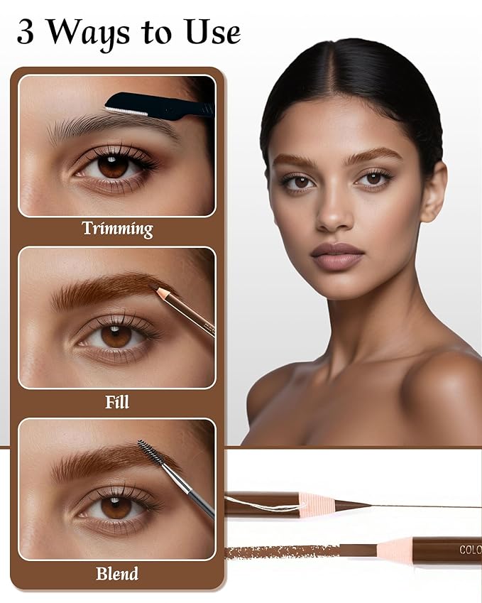 12 Piece Light Brown Waterproof Eyebrow Pencils for Women w/Microblading Eyebrow Pencil & Brow Trimming Supplies Kit Permanent Eye Brow Liners For Salon-Quality Shaping & Filling Of Marks