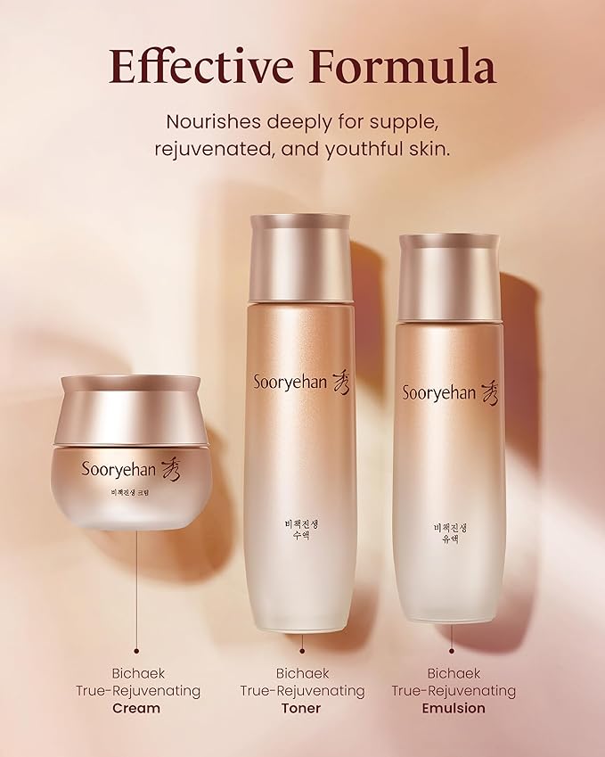 Sooryehan Bichaek True-Rejuvenating Skincare Set (206 ml/6.97 fl oz) - Radiant and Firm Skin, Skin Elasticity by LG Beauty. Korean Panax Ginseng, Korean Medicine Extracts