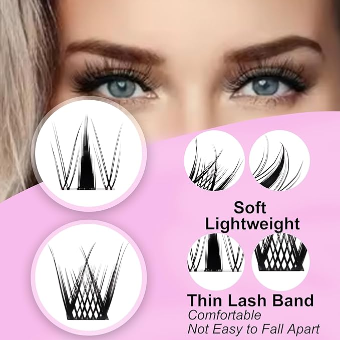 Lash Clusters Wispy Individual Lashes DIY Eyelash Extension 8-14mm Cluster Lashes D Curl Natural Look Mixed Tray Individual Lash Extensions (QF/D04-0.07D-8-14)