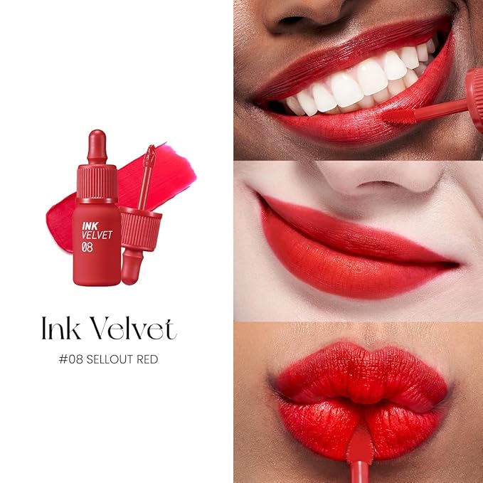 Peripera Ink the Velvet Lip Tint - High Pigment Color, Longwear, Weightless, Not Animal Tested, Gluten-Free, Paraben-Free (008 SELLOUT RED)