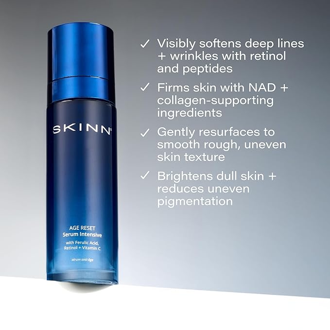 SKINN Deep Wrinkle Facial Serum, Intensive Age Reset - Anti Wrinkle Repair Skincare for Face - Hydrating & Plumping Anti Aging Serum Reduces Fine Lines - Ferulic Acid, Retinol & Vitamin C
