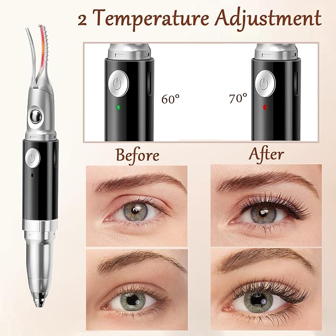 2 in 1 Heated Eyelash Curlers and Eyebrow Trimmer for Women, Electric Eyelash Curler with 2 Temperature Modes Anti-Burn USB Rechargeable Heated Eyelash Curler, Ideal Gift for Women HE88