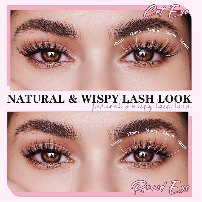 Wispy Lash Clusters Kit 10-18mm Mix D Curl Eye Lashes Wispy Lash Cluster False Eyelash Clusters DIY Lash Extension Kit with Lash Bond & Seal, Lash Glue Remover, Lash Tweezers(U13 Lash Kit)