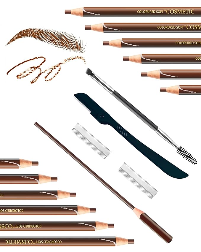 12 Piece Light Brown Waterproof Eyebrow Pencils for Women w/Microblading Eyebrow Pencil & Brow Trimming Supplies Kit Permanent Eye Brow Liners For Salon-Quality Shaping & Filling Of Marks