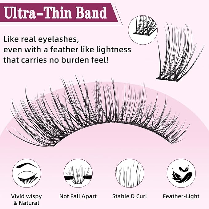 Natural Lash Clusters 10-18mm Mix D Curl Eye Lashes Wispy Lash Clusters False Eyelash Clusters DIY Eyelash Extensions Individual Cluster Lashes (U14 Lashes Only)