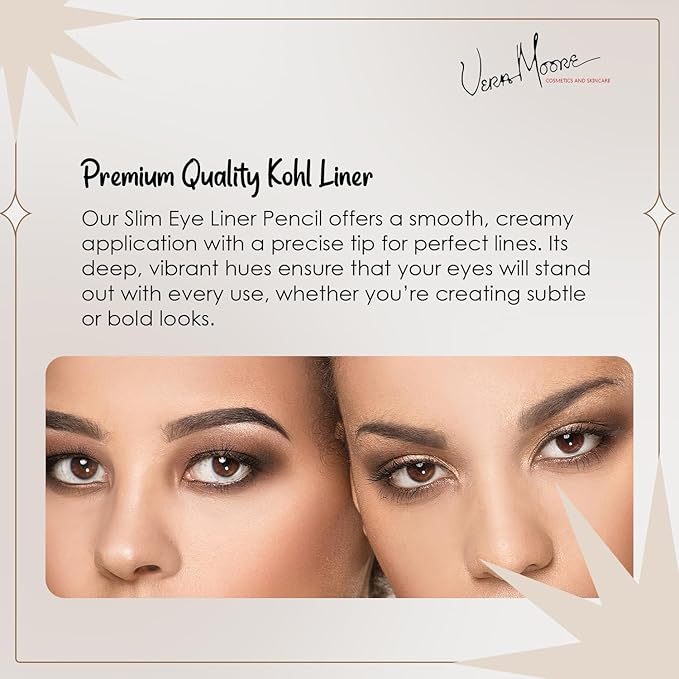 Vera Moore Slim Eye Liner Pencil, Smooth Formula, Hypoallergenic and Vegan, Smudge-Proof and Waterproof Application, Bold and Defined Lines Eyeliner, (0.05 Oz) (Black Eyeliner)
