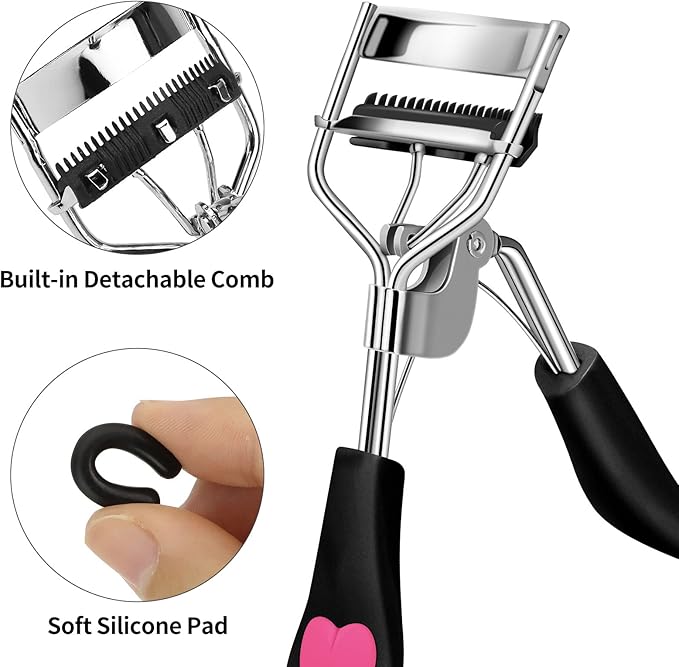 Eyelash Curler with Comb Fit All Eye Shape Curved Eyelash Curlers,Natural and Long Lasting Lash Curler for Women Make Up Gift(Black)