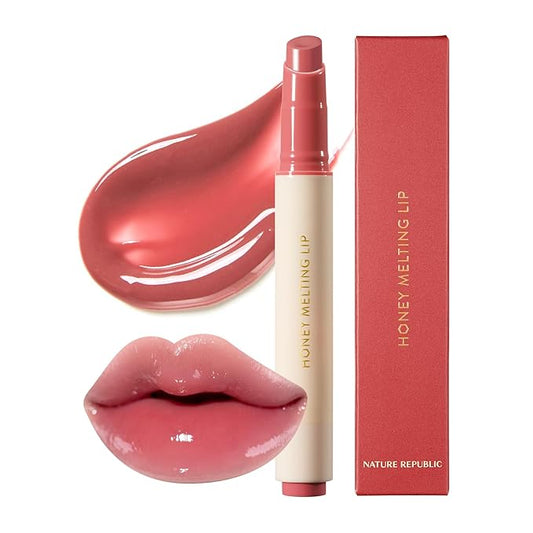 Nature Republic HONEY MELTING LIP (07 LYCHEE) SOFT LIP STICK, Hydrating Gloss, Moisturizing balms, Sheer tint, Shine & Glowy Finish, korean make up, Stocking Stuffers