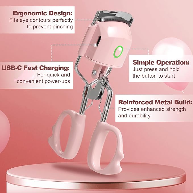 Heated Eyelash Curler Fast Heat up Within 15s, Electric Eyelash Curlers with 2 Temperature Modes for 24H Long-Lasting Eyelash Curls, Type-C Rechargeable Lash Curler, Quick Natural Curling Eye Lashes