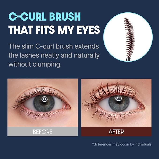 COSNORI Perfect Setting Waterproof Mascara Volume & Curl - Volumizing Mascara Black – Thicker, Voluminous Eyelashes – Waterproof, Smudge Proof, Clump Free – Irritation Free Tested, 0.24 fl.oz.