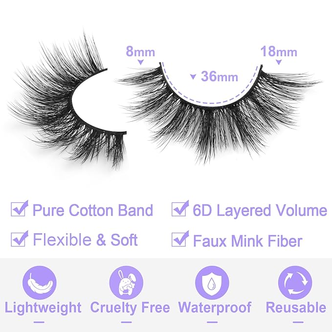 Eyelashes Natural Look Faux Mink Lashes 3D False Eyelashes Wispy Cat Eye Lashes Pack Strip Lashes by Kiromiro
