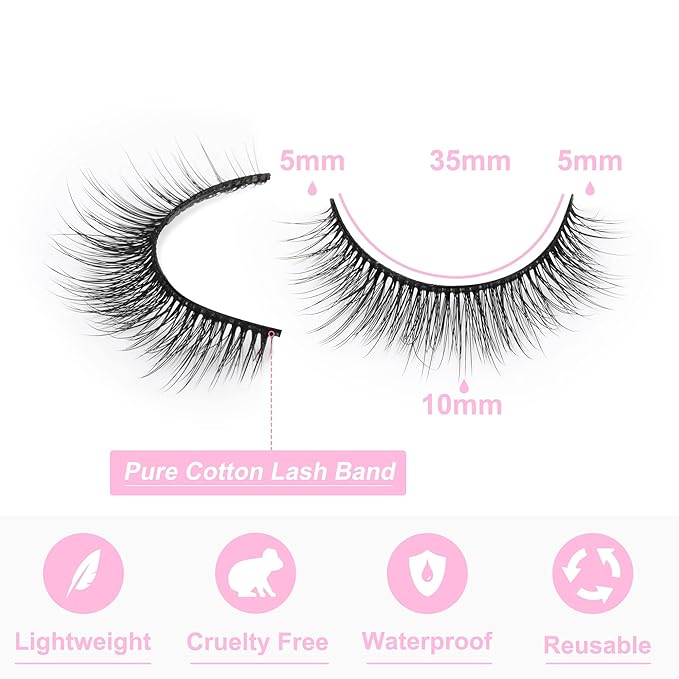 Kiromiro Natural Lashes Wispy Fake Eyelashes Nautal Look 10mm 3D Mink Lashes Extension Soft Strip Eyelashes Pack