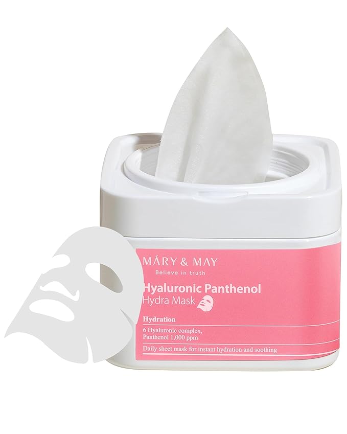 Mary&May Hyaluronic Panthenol Hydra Mask - Daily Pull Out Sheet Mask for Intense Moisturizing and Soothing - Korean Skincare, Hypoallergenic, Cruelty-Free, 30 Sheets