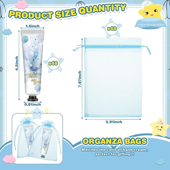 48 Sets Blue Elephant Hand Cream Gifts Bulk Baby Shower Hand Cream Travel Size Lotion Bulk Fall Thanksgiving Party Supplies Favors Birthday Wedding for Guest