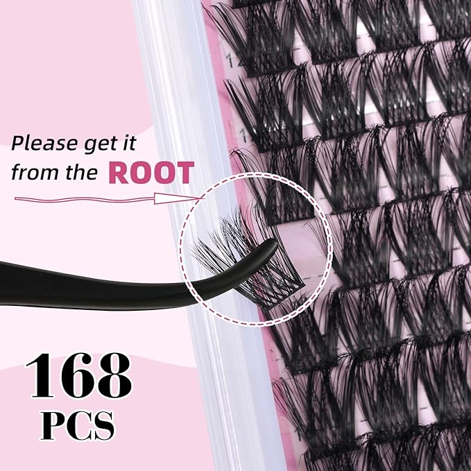 Lash Clusters Kit for DIY Lash Extension at Home, False Eyelashes Set with Bond Seal, Lash Remover, Brush, Tweezers, D Curl Wispy Individual Clusters Eye Lash Extensions (U04 DIY Lash Kit)