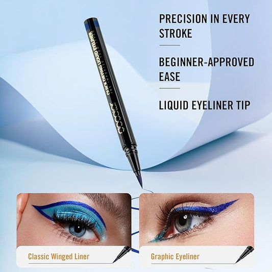 docolor Eyeliner, 2PCS Blue Liquid Eyeliner Waterproof Eye Liner Pen Super Slim Precise All Day Blue Eye Pencils Professional Makeup Liquid Eye Liner Pencil for Women