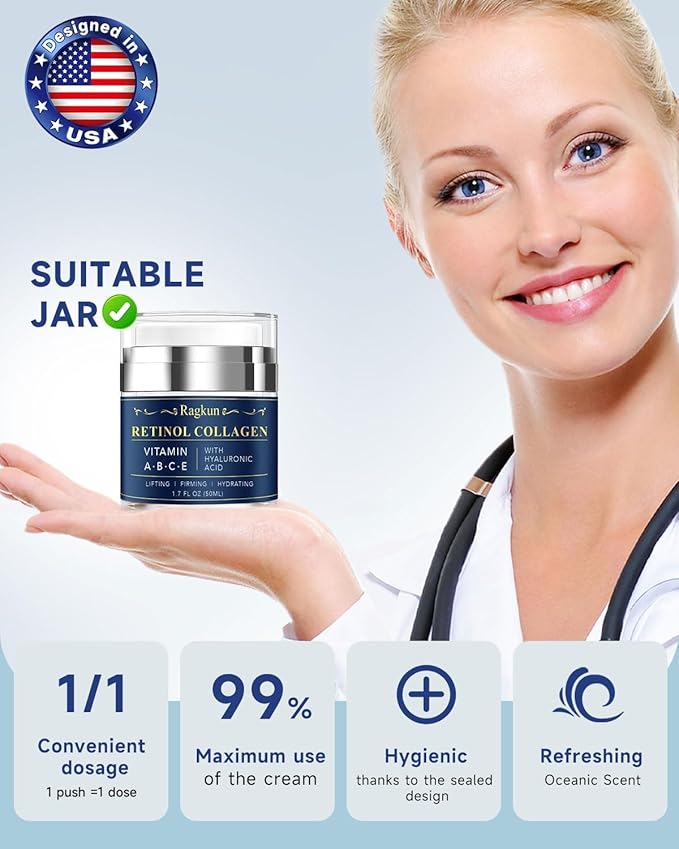 Retinol Cream for Face, Collagen Neck Creams for Tightening and Firming, Anti Aging Day & Night Facial Moisturizer for Women & Men, Instant Face Lift Wrinkle Cream 1.7 fl. oz with Forehead Patches