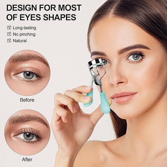 Eyelash Curler with Comb and Brush Fit All Eye Shape Curved Eyelash Curlers with 5PCS Silicone Refill Pad,Natural and Long Lasting Lash Curler for Women Make Up Gift(Blue)