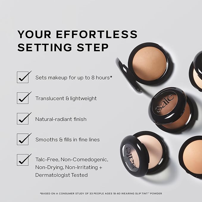 Saie Slip Tint Baked Setting Powder - Translucent Powder for Face Makeup with a Natural-Radiant Finish - Blurs, Brightens & Smooths Complexion - Translucent 2 - Light to Medium (0.24 oz)