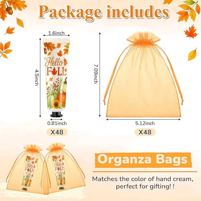 48 Sets Hello Fall Hand Cream Gifts Bulk Baby Shower Hand Cream Travel Size Lotion Bulk Fall Thanksgiving Party Supplies Favors Birthday Wedding for Guest
