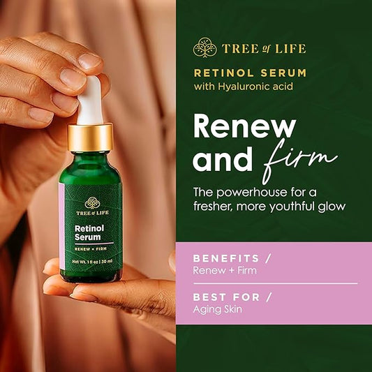 Tree of Life Beauty Retinol Serum, Skin Smoothing Face Oil for Dark and Age Spots and Fine Lines, Facial Serums for Dry and Sensitive Skin Care with Hyaluronic Acid for Soft Smooth Skin, 2 Fl Oz