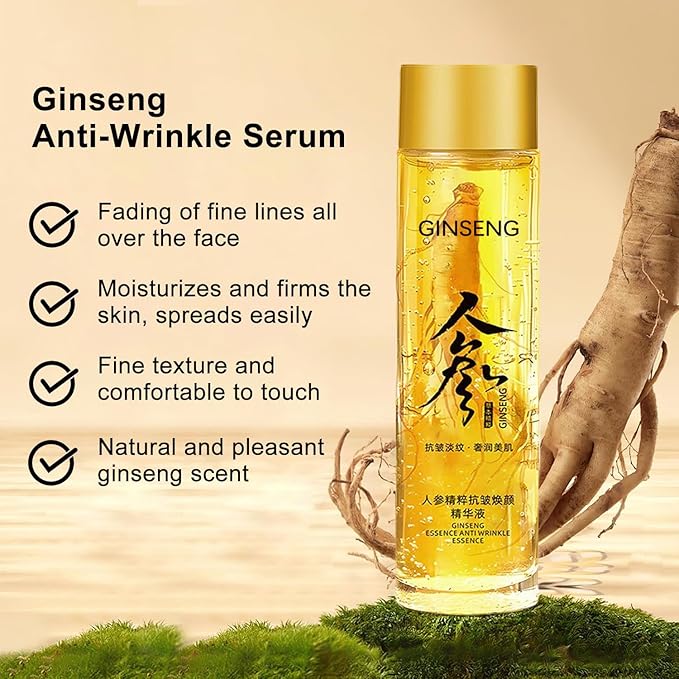 Ginseng Essence Anti-Wrinkle Serum, Hydrating & Firming Face Oil with Ginseng Root Extract, Korean Herbal Ginseng Anti Aging Serum for Smoother Skin Reduce Fine Lines ﻿(4.05 fl oz * 2PCS)