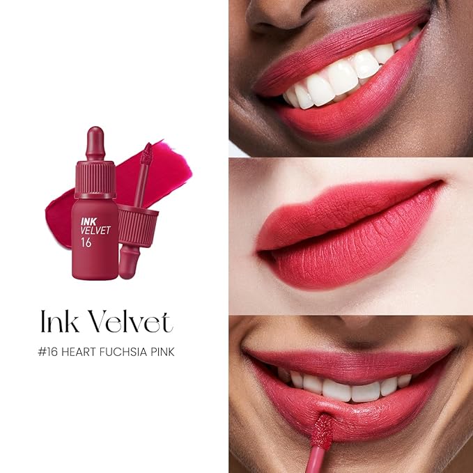 Peripera Ink the Velvet Lip Tint - High Pigment Color, Longwear, Weightless, Not Animal Tested, Gluten-Free, Paraben-Free (016 HEART FUCHSIA PINK)