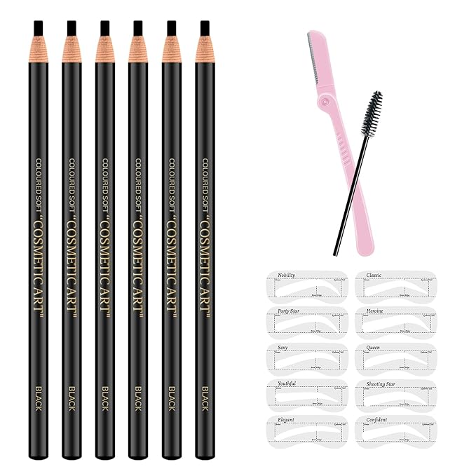 Ownest 6 Pcs Pull Cord Peel-off Eyebrow Pencil Tattoo Makeup and Microblading Supplies Set for Marking, Filling and Outlining, Waterproof and Durable Permanent Eyebrow Liner-Black
