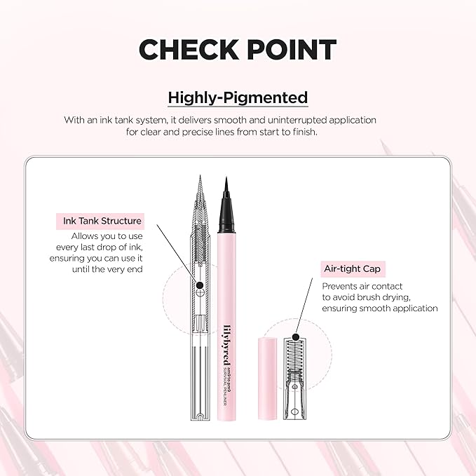 lilybyred AM9 to PM9 Survival Penliner | Korean Waterproof Liquid Eyeliner, 0.1mm Ultra-Fine Brush, Highly Pigmented, Quick-Dry, Smudge-Proof, Long-Lasting, Precision Line, 0.021 oz. (01 Matt Black)