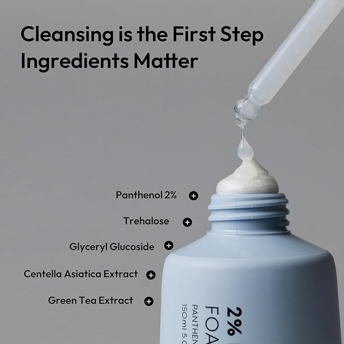 LAYERLAB Korean Face Wash with 2% Panthenol | Hydrating Foam Cleanser for Deep Pore Cleansing & Sebum Control | Helps Support Moisture Barrier, For Oily 150ml 5.07 fl oz (Blue)