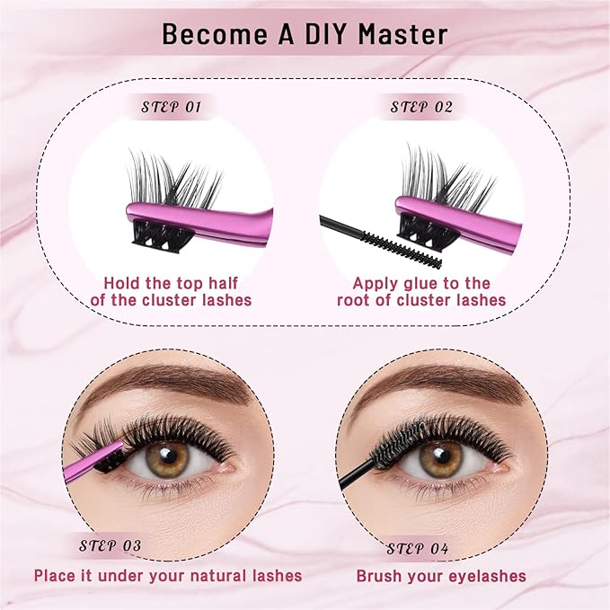 Lash Clusters 180 Pcs Cluster Lashes DIY Individual Lashes Fluffy Cluster Eyelash Extension Eyelash and Mirror 2 in 1 Easy to Apply at home Lashes (Adore,D-10-16mix)