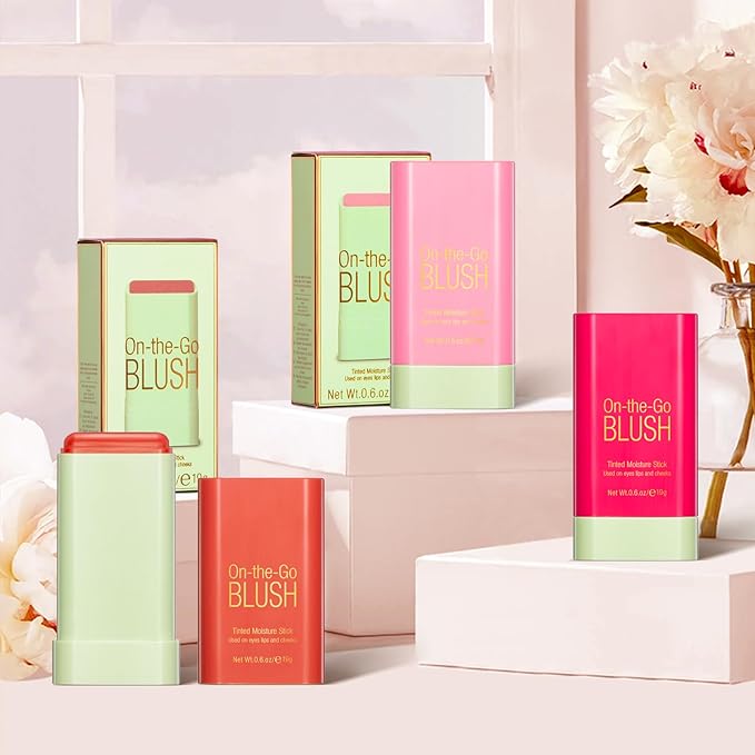 Blush Stick for Cheeks - Cream Makeup Blush Wand, Solid Moisturizer Stick for Cheeks Tint, Natural Blendable Waterproof Korean Matte Long-Lasting Smooth Blushes (#02 Hot Red)