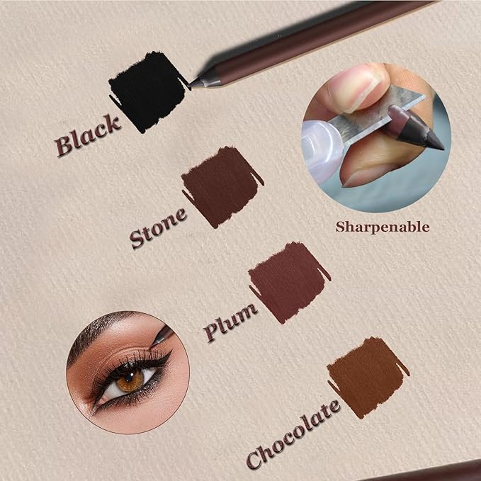 24 Hr Waterproof Eyeliner Duo Sharpenable Eye Pencil, 2025 New Persona Eyeliner Pencil Waterproof, No Smudging, No Fading, Long-Wearing, Smooth and Easy To Color (Black)