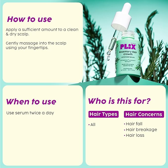 PLI.X - THE PLANT FIX Rosemary Hair Growth Serum with 3% Redensyl,4% AnaGain, 3% Baicapil,| Stimulates Hair Growth, improves hair Density & Thickens Hair | For Men & Women - 1.01 Fl Oz (30ml)
