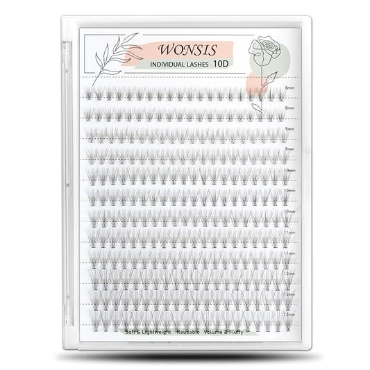 Individual Lashes, Lash Clusters, 240 Pcs 10D Individual Lash Extensions, Natural Soft Lightweight Reusable, Thickness 0.07mm C Curl False Eyelashes 8/9/10/11/12mm (10D 8-12mm)