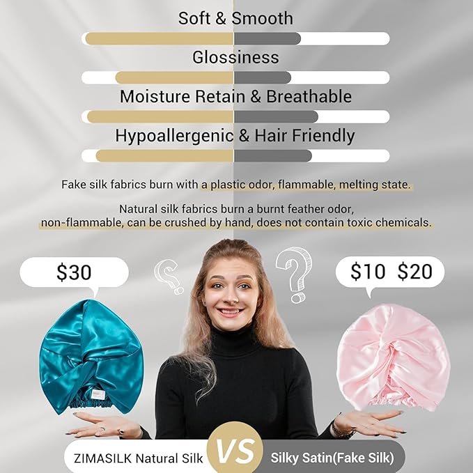 ZIMASILK 100% 22 Momme Mulberry Silk Bonnet for Sleeping Women, Breathable Silk Hair Wrap for Premium Hair Protection - Reducing Friction (1Pc, Turquoise)